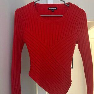 Steve Madden Ribbed Red Asymmetrical Sweater
